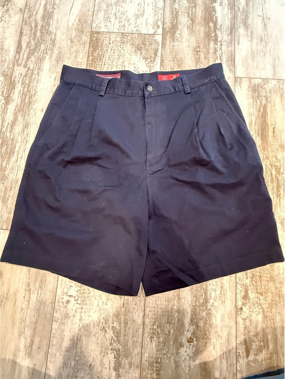 Nordstrom 34W Navy Pleated Cotton Shorts Smartcare Mens